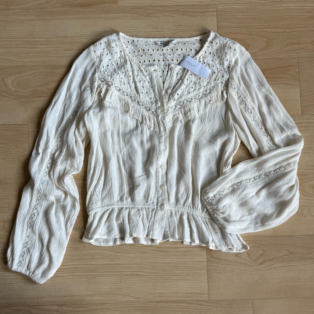 American Eagle (booo, tomato, tomato) cream blouse, size M